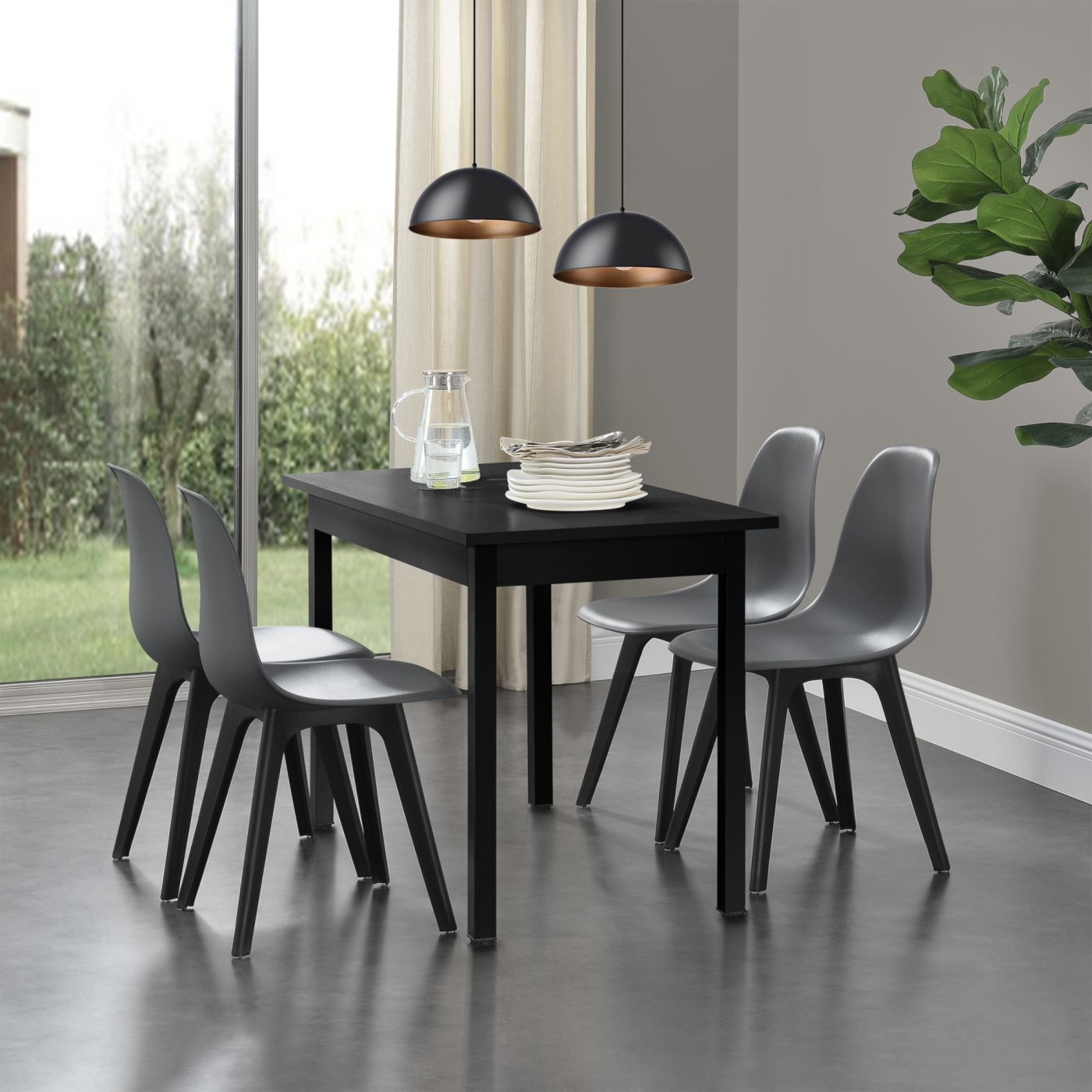 en.casa] Set de 2 Chaises Design Chaise de Cuisine Chaise de Salle à Manger  Plastique Gris et Noir 83 x 54 x 48 cm