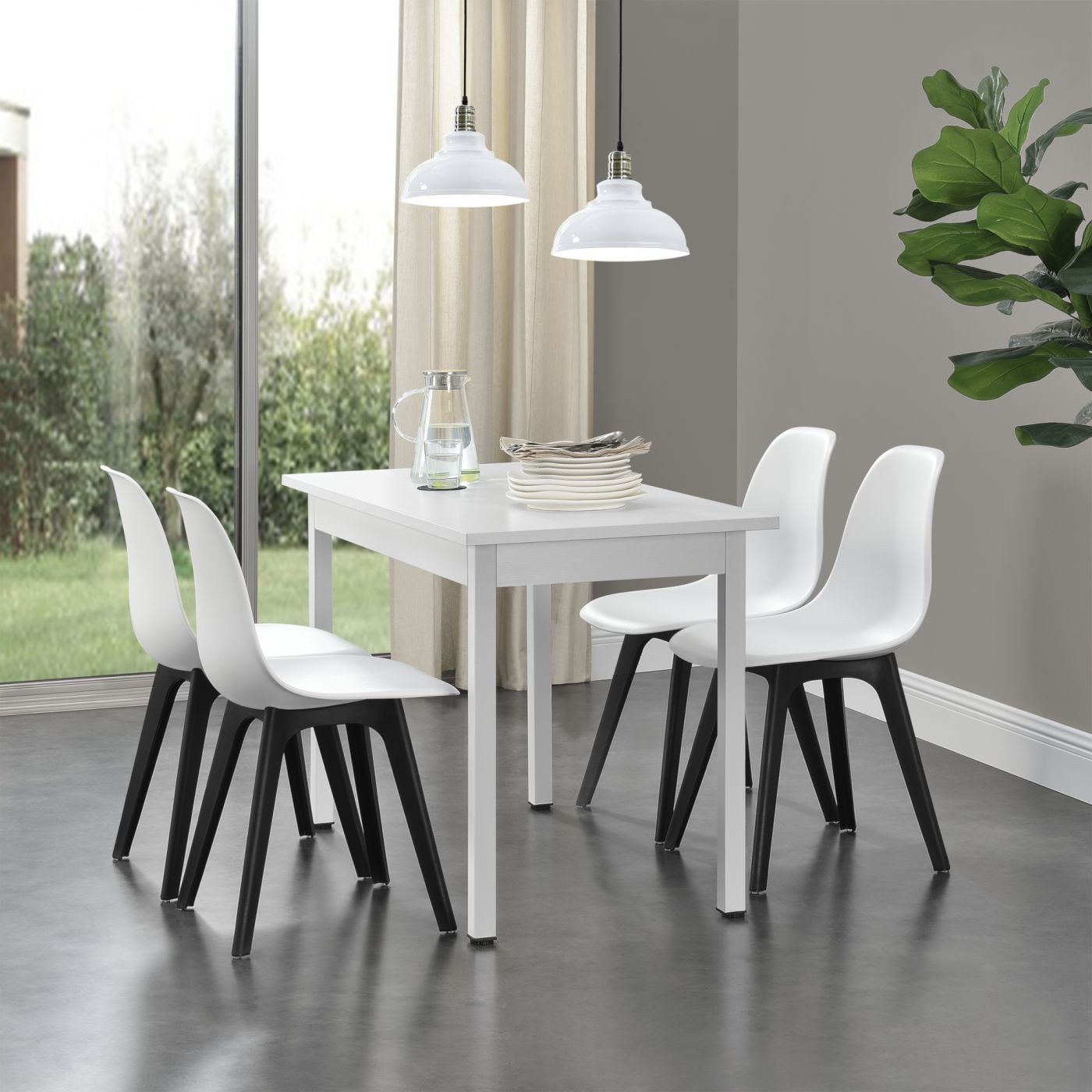 en.casa] Set de 2 Chaises Design Chaise de Cuisine Chaise de Salle à Manger  Plastique Blanc et Noir 83 x 54 x 48 cm