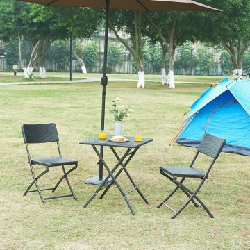 Table de camping pliante Mark 62 x 62 x 73 cm effet rotin noir [en.casa]