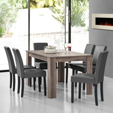 Table à manger chêne ancien 140 x 90 cm avec 6 chaises gris foncé [en.casa]
