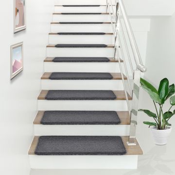 Lot de 15 marchettes d'escalier rectangulaires antidérpantes 65 x 24 cm avec bord gris foncé [en.casa]