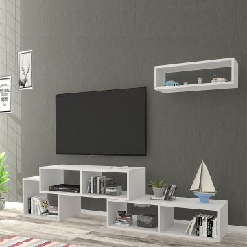 Set de meuble TV et étagère murale Malvik panneau de particules 170 x 30 x 42 cm blanc [en.casa]