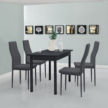 [en.casa] Table à manger / table de cuisine / table de salle à manger  -noir- (120x60cm) avec 4 chaises -gris foncé- rembourrées - Kit de chaise dans le paquet d'économie