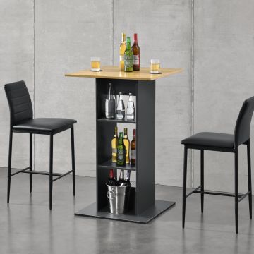 Table de Bar Visby 3 Étagères  70 x 70 x 110 cm Gris Foncé Effet Bois [en.casa]