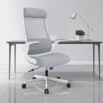 Chaise de bureau Kungsbacka à hauteur réglable blanc gris [en.casa]