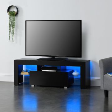 Meuble TV Grimsey  LED Panneaux de Particules 130 x 35 x 45 cm Multicolore Noir [en.casa]