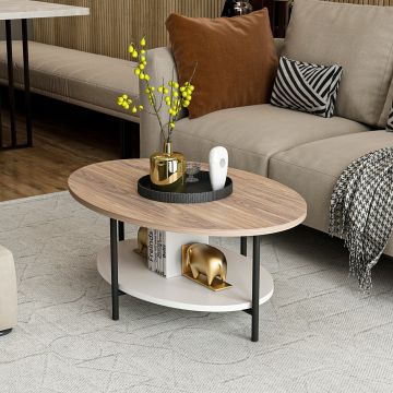 Table basse ovale Fredericia avec espace de rangement effet chêne / blanc [en.casa]