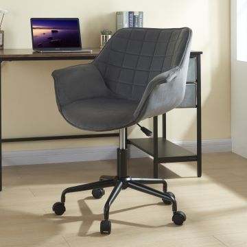 Chaise de bureau Kaavi avec accoudoirs velours gris foncé [en.casa]