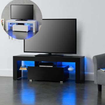 Meuble TV Grimsey avec LED Multicolore Panneaux de Particules 130 x 35 x 45 cm [en.casa]