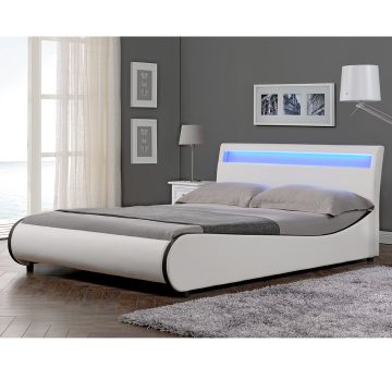Cadre de lit double Valencia à LED 140x200cm cuir synthétique avec sommier à lattes blanc Corium