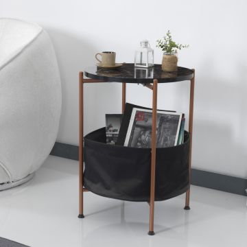 Table d'appoint Suonenjoki avec panier de rangement 59 x 47 cm marbre noir / bronze / noir [en.casa]