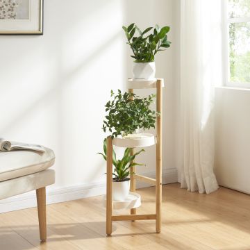 Étagère à plantes Sastamala à 3 niveaux bambou plastique 78 x 32 x 32 cm naturel blanc [en.casa]