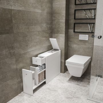Armoire de salle de bain étroite Birkenes panneau de particules 60 x 19 x 55 cm blanc [en.casa]