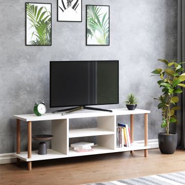 Meuble TV Ærøskøbing avec espace de rangement 43 x 120 x 29 cm blanc [en.casa]