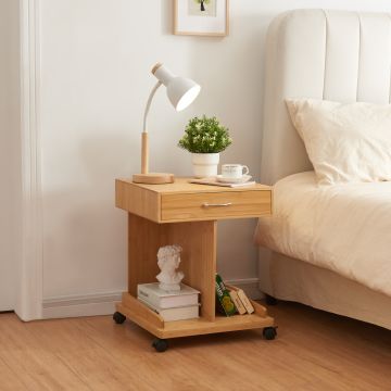 Table d'appoint à roulettes Jokkmokk avec tiroir et 2 étagères bambou 57 x 43 x 43 cm naturel [en.casa]