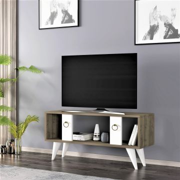 Meuble TV Norsjö avec espace de rangement 45 x 95 x 30 cm effet noyer / blanc [en.casa]