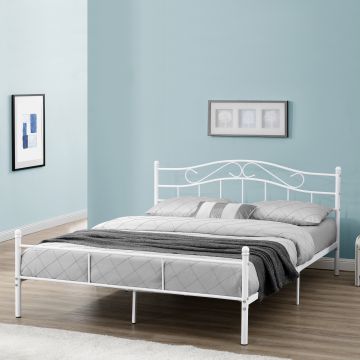 Cadre de lit double Florenz Acier Revêtu par Poudre 160 x 200 Blanc [en.casa]