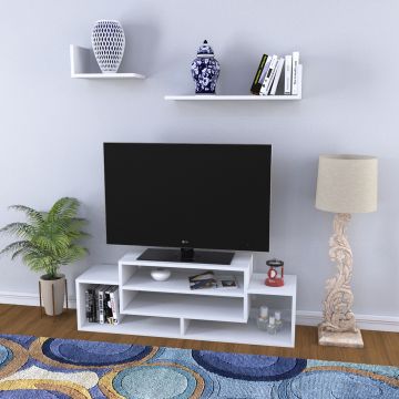 Ensemble de meuble TV et 2 étagères murales Kinn panneau de particules 120 x 30 x 42 cm blanc [en.casa]