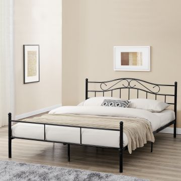 Cadre de lit double Florenz Acier Revêtu par Poudre 180 x 200 Noir [en.casa]