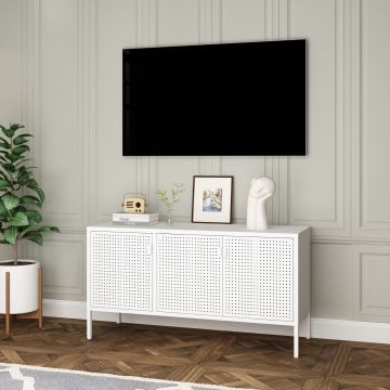Meuble TV Castelli acier 114 x 40 x 60 cm blanc [en.casa]