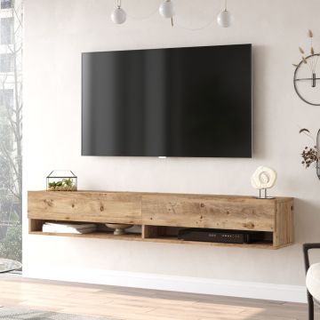 Meuble TV Laitila à 2 portes 29,5 x 180 x 31,5 cm effet chêne rustique [en.casa]