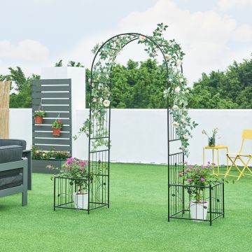 Arche à rosiers avec jardinières Barisciano acier 220 x 202 x 50 cm noir casa.pro