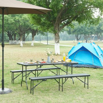 Table de camping pliante Mark 180 x 75 x 72 cm effet rotin noir [en.casa]