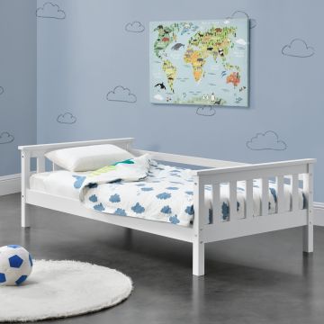 Lit d'Enfant Design Nuuk en Pin 140 x 70 cm Blanc Mat Laqué [en.casa]