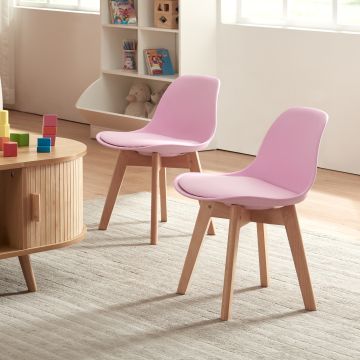 Set de 2 chaises pour enfants Elvdal rembourré en similicuir PU plastique hêtre rose [en.casa]