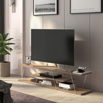 Meuble TV Säffle 143 x 33 x 30 cm effet noyer chrome  [en.casa]