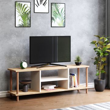 Meuble TV Ærøskøbing avec espace de rangement 43 x 120 x 29 cm effet bois / blanc [en.casa]
