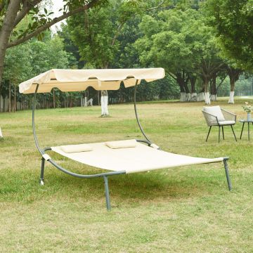 Chaise longue double Avigliano avec auvent acier laqué polyester 200 x 173 x 146 cm casa.pro