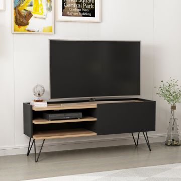 Meuble TV Dronninglund à porte 50 x 124 x 37 cm noir / effet bois [en.casa]