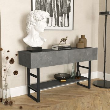 Table console Lappeenranta 76 x 139 x 43 cm effet béton / noir [en.casa]