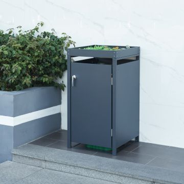 Cache-poubelle Valkeakoski pour poubelle de 120 L acier galvanisé 110 x 60 x 62 cm anthracite [en.casa]