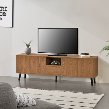Meuble TV Hedemora 140 x 30 x 46 cm Effet Bois Foncé [en.casa]