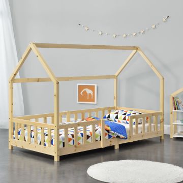 Lit d'Enfant Design Forme Maison Sisimiut Pin 200 x 90 cm Naturel [en.casa]