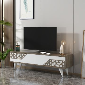 Meuble TV Örkelljunga à 2 portes 40 x 120 x 30 cm effet noyer / blanc [en.casa]