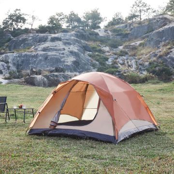 Tente de camping Bergeijk pour 2-3 personnes 213 x 213 x 130 cm marron rouille beige pro.tec