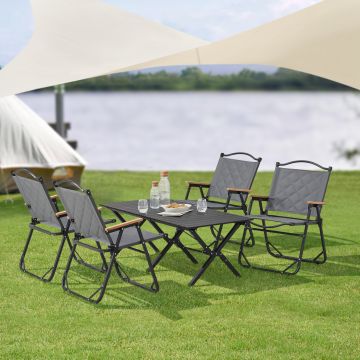 Set de table et 4 chaises de camping Botrugno tissu Oxford 600D gris casa.pro