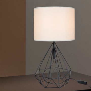 Lampe de bureau Gloucester en métal PVC textile 46,5 cm E27 noir / blanc [lux.pro]