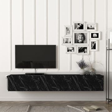 Meuble TV Vihti 180 x 31 x 29,5 cm effet marbre noir [en.casa]