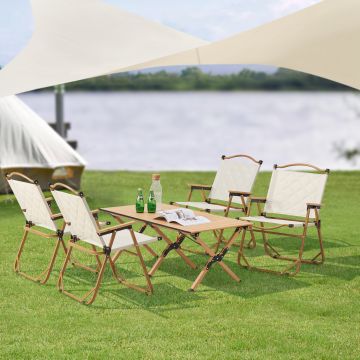 Set de table et 4 chaises de camping Botrugno tissu Oxford 600D effet bois beige casa.pro