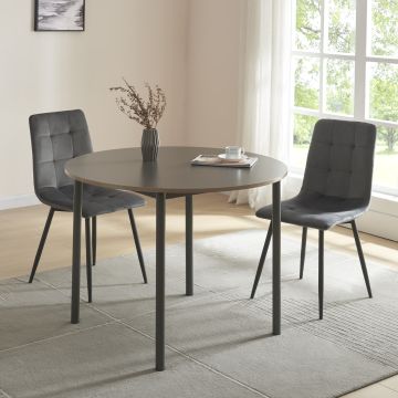 Table de salle à manger ronde Lindesberg MDF acier 100 x 75 cm gris effet chêne noir [en.casa]