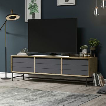 Meuble TV Gørlev à 3 portes 45 x 150 x 35 cm effet chêne artisanal / anthracite / noir [en.casa]