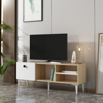 Meuble TV Nannestad à porte avec espace de rangement 45 x 120 x 30 cm effet chêne / blanc [en.casa]