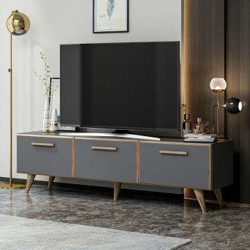 Meuble TV Brønderslev à 3 portes 45 x 160 x 37 cm anthracite / effet bois [en.casa]