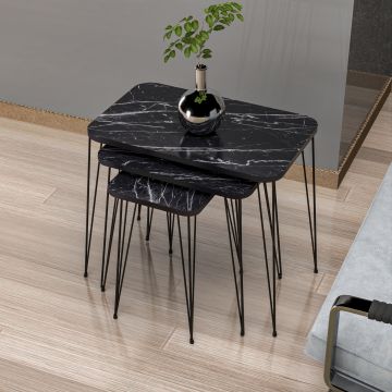 Set de 3 tables d'appoint Rudkøbing rectangulaires gigognes marbre noir [en.casa]