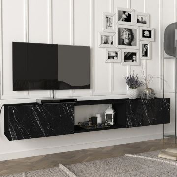 Meuble TV Paltamo 180 x 31 x 29,5 cm effet marbre noir [en.casa]