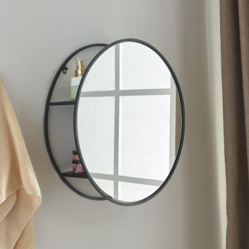 Miroir murale Sunne en forme ronde acier 50 x 50 x 13 cm noir [en.casa]